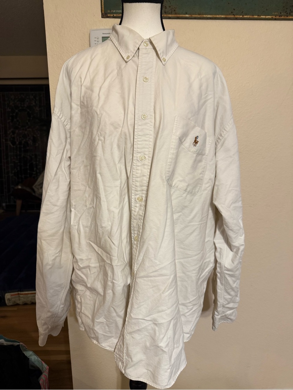 Ralph Lauren Big Shirt Mens XXL White Pony Dress Button Up Long Sleeve cotton